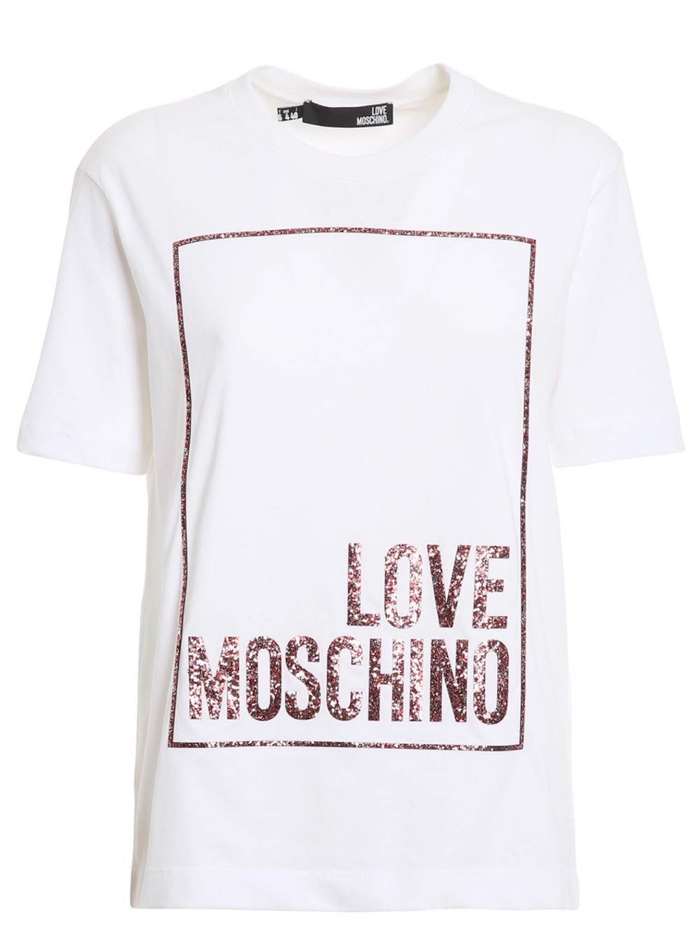 Love Moschino White T-Shirt with Pink Sparkle Logo